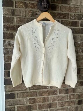 Vintage Lambswool/Angora Cardigan – Cream – Fully Lined - SLIGHT FLAW